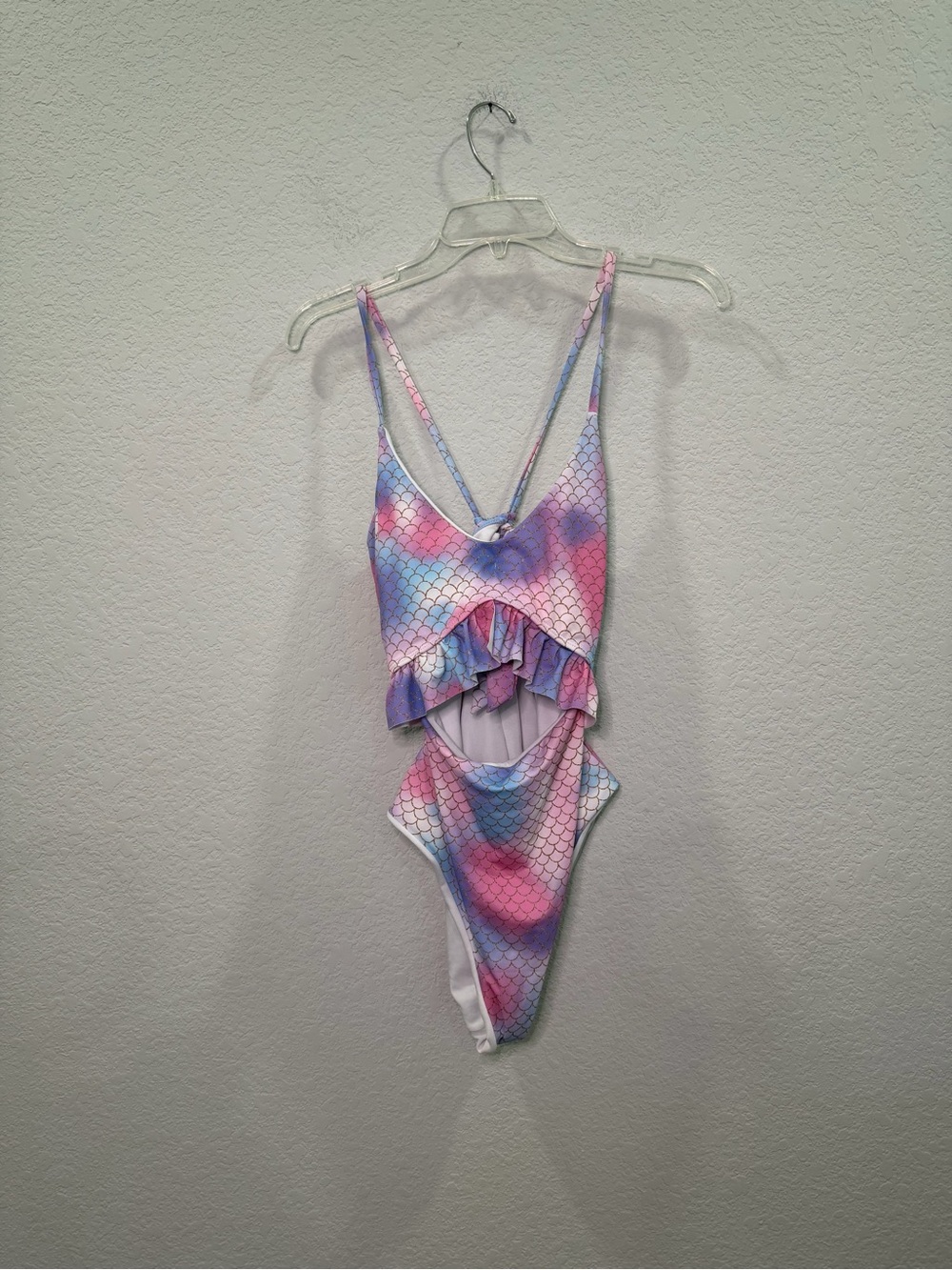 Women’s One-Piece Mermaid Print Swimsuit in Pink & Blue - M